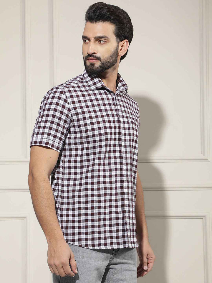 Wine Checked 100% Cotton Shirt