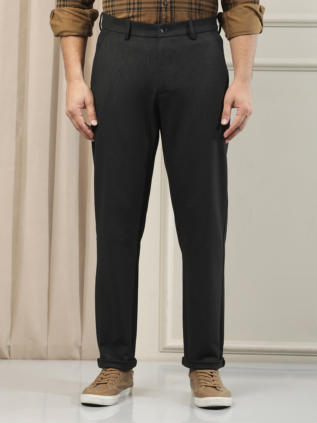 Black Textured Knitted Trousers
