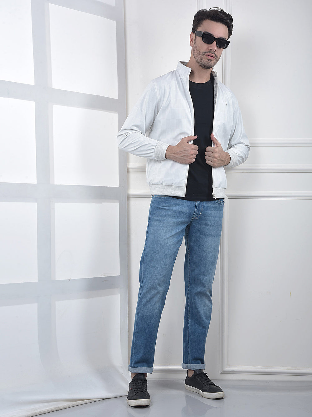 Off-White Reversible Checked Mock Collar Jacket