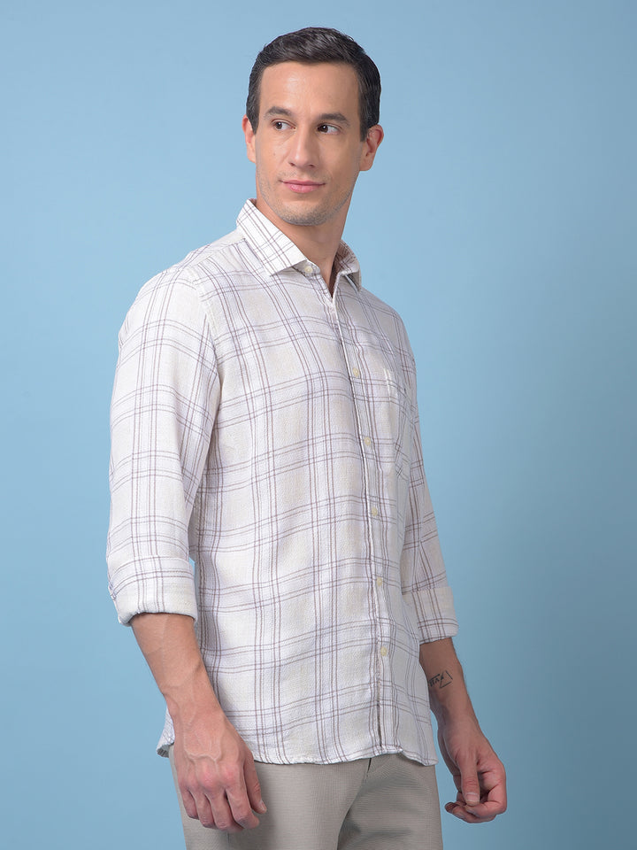 Off White Checked Linen Shirt
