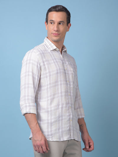 Off White Checked Linen Shirt