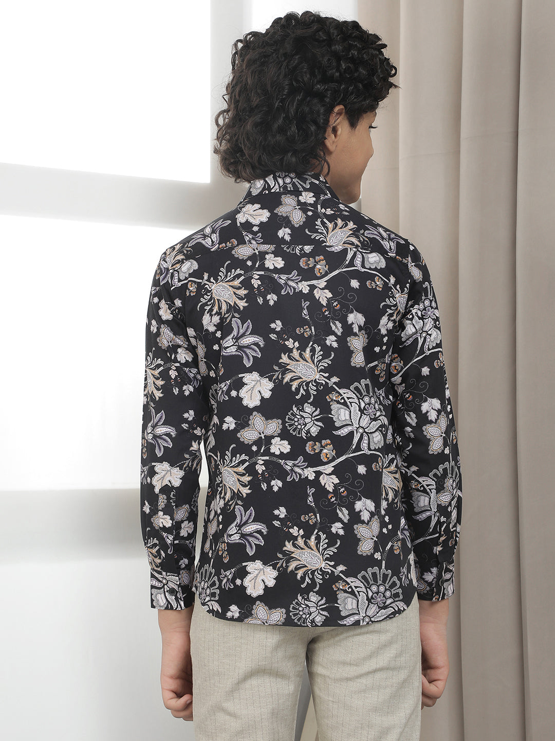 Black 100% Cotton Floral Print Shirt