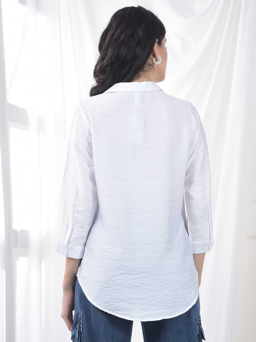 Ivory White Crinkled Textured Relaxed Fit Top