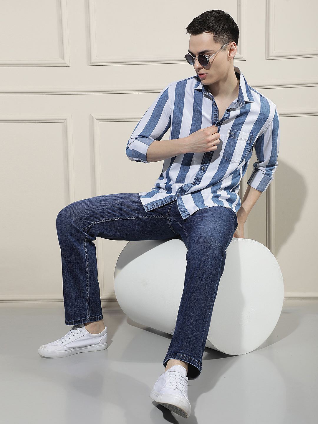 Blue Vertical Stripes 100% Cotton Shirt