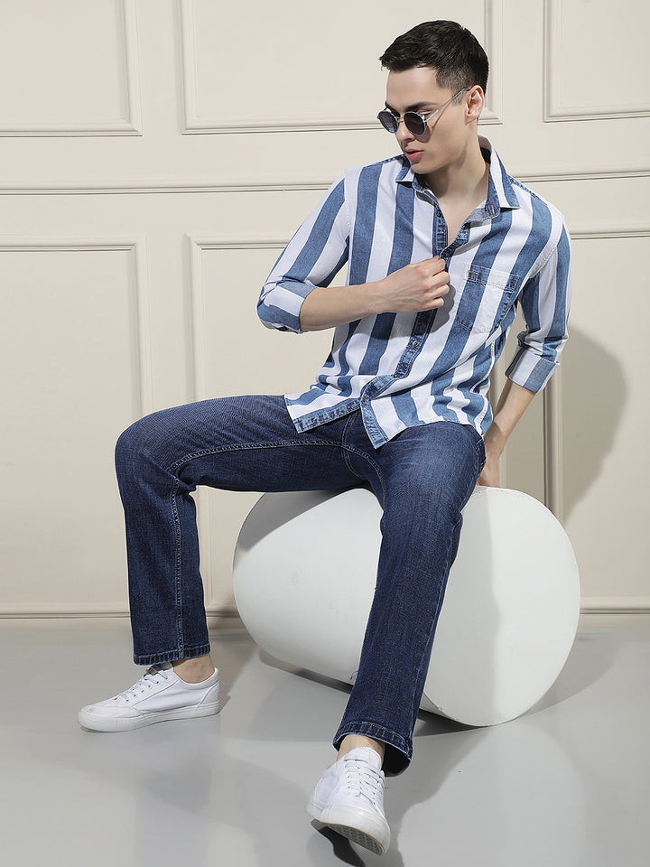 Blue Vertical Stripes 100% Cotton Shirt