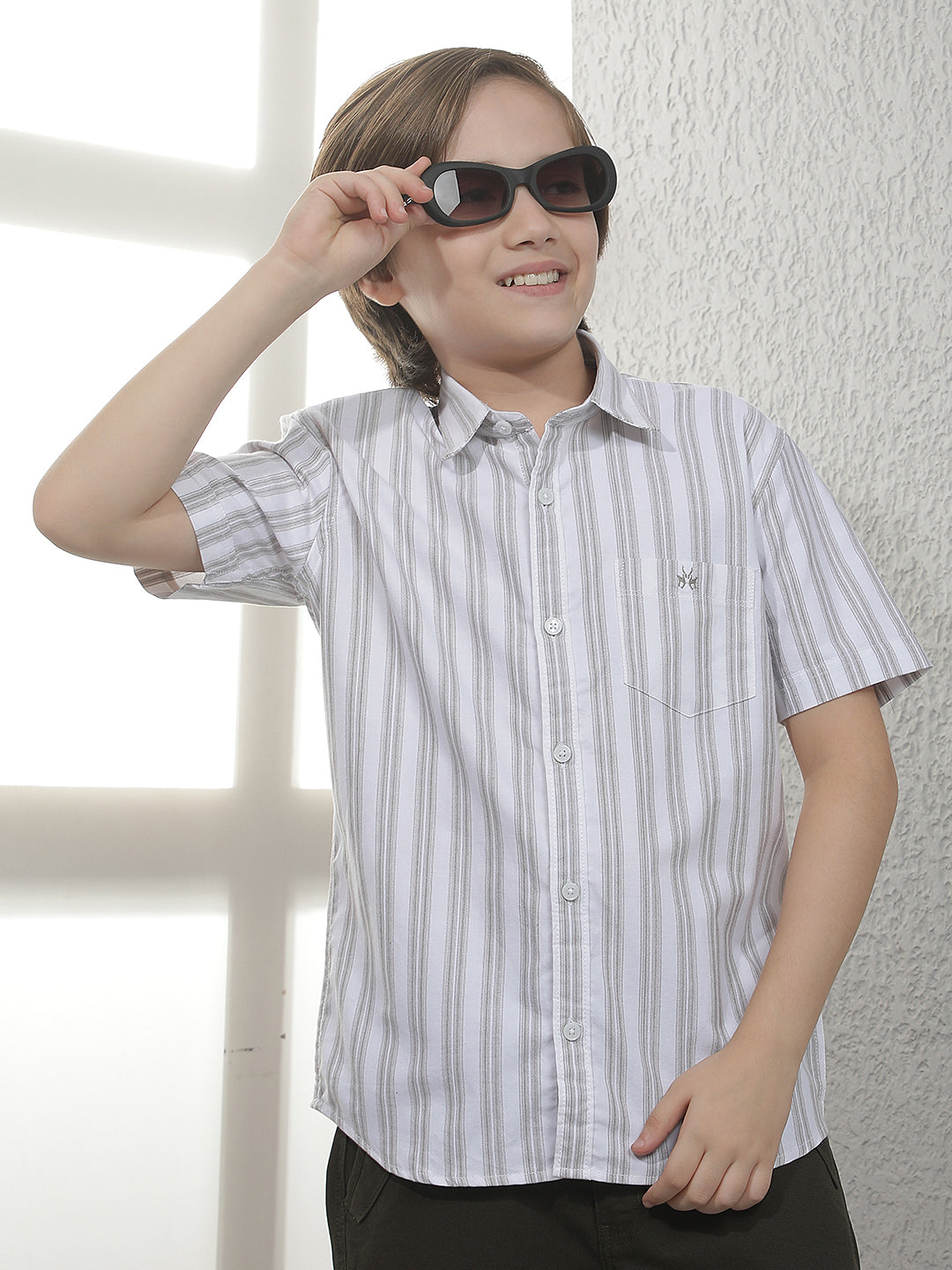 Olive Vertical Stripes 100% Cotton Shirt