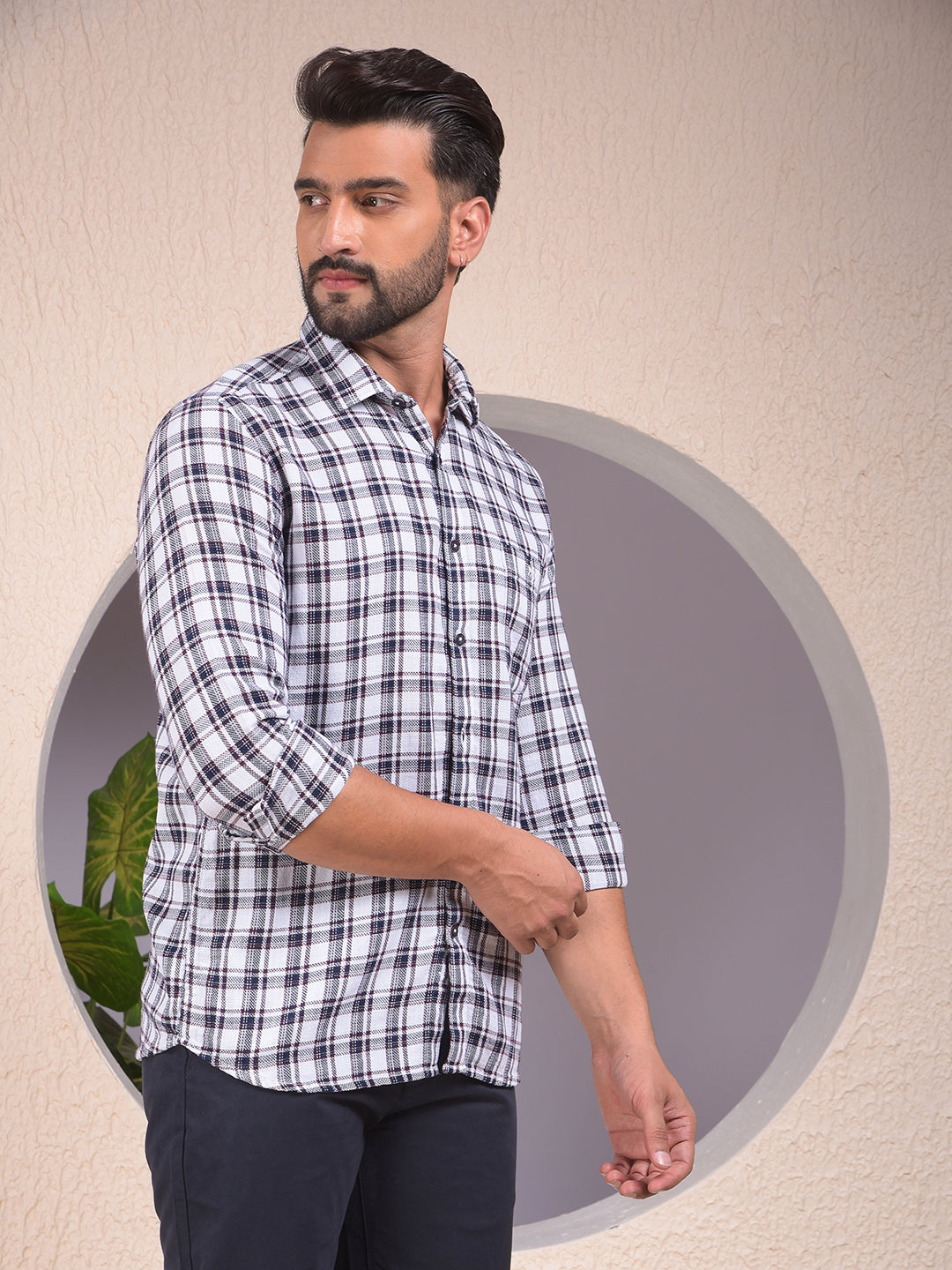 White Checked 100% Cotton Shirt