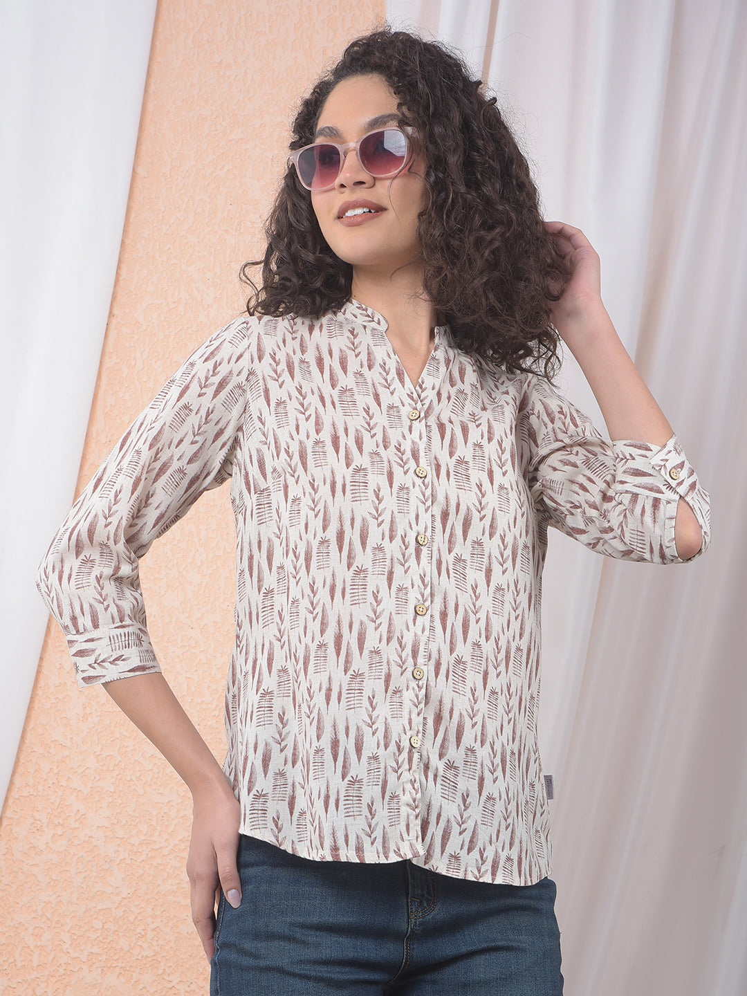 Printed Linen Brown Shirt