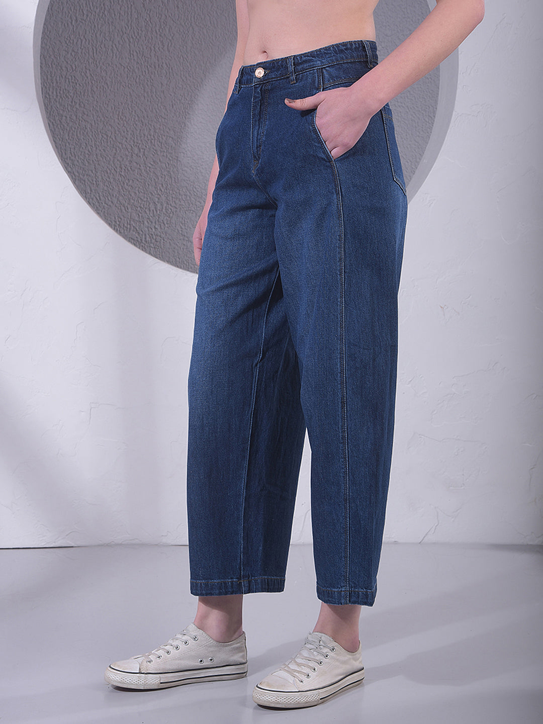 Blue Relaxed Mom Fit Denim Jeans-Women Jeans-Crimsoune Club