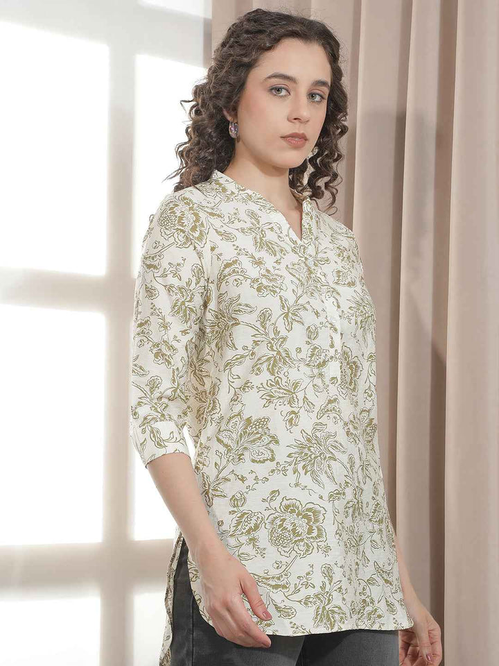 Graceful Olive Botanical Floral Top