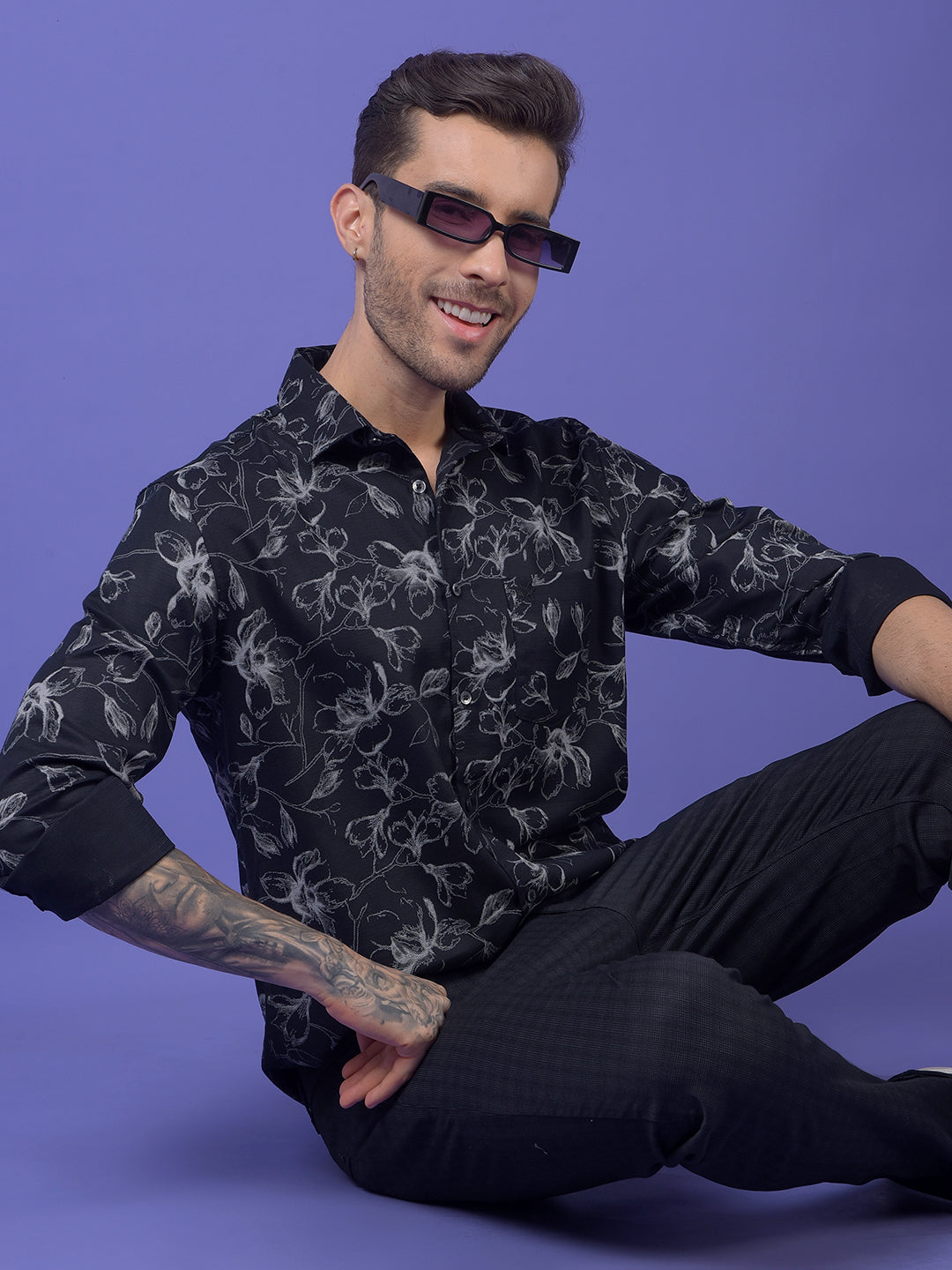 Black Floral Print Shirt
