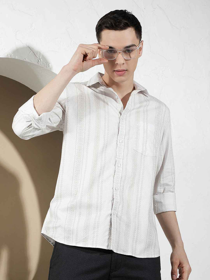 White Vertical Striped 100% Cotton Shirt