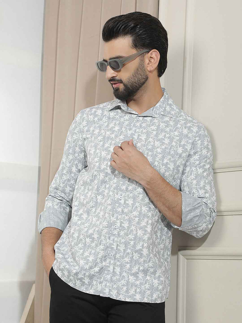 Grey Floral Print Shirt