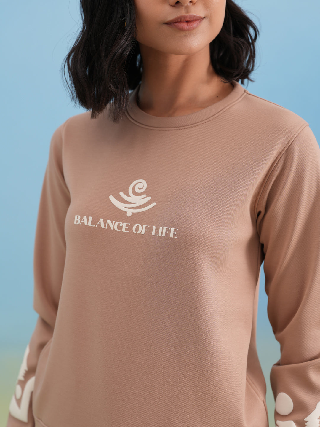 Beige Typographic Print Sweatshirt