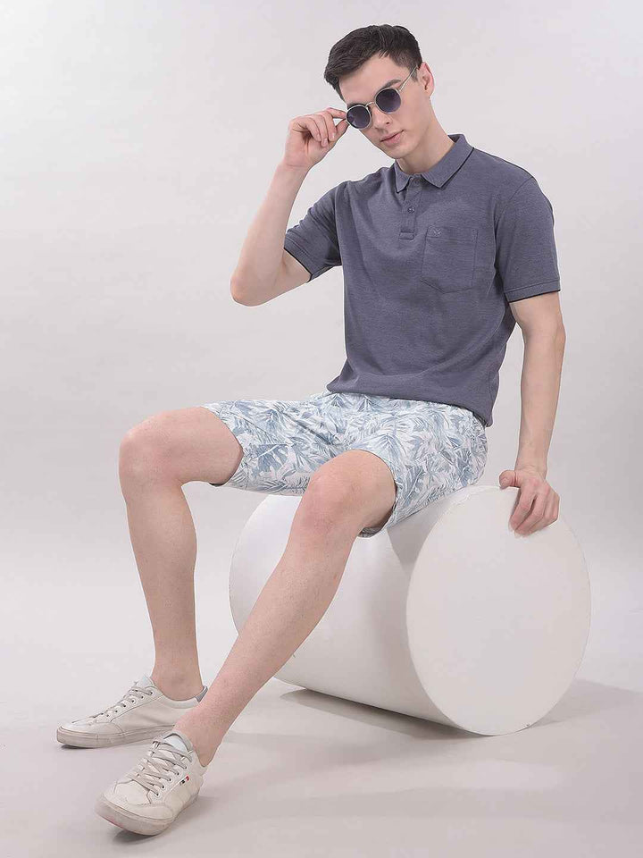 100% Cotton Blue Botanical Print Shorts
