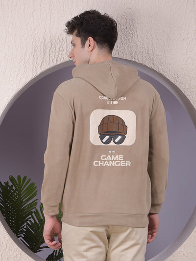 Beige Graphic Print Hooded Neck Sweatshirt