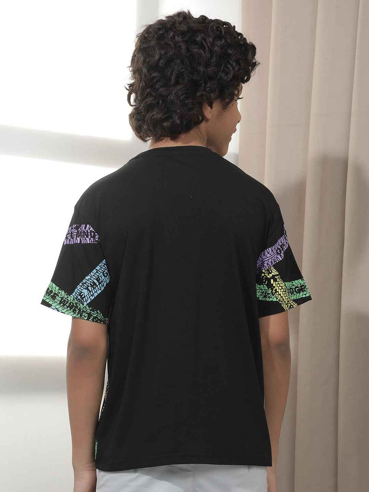 Urban Script Black Typographic Printed T-Shirt