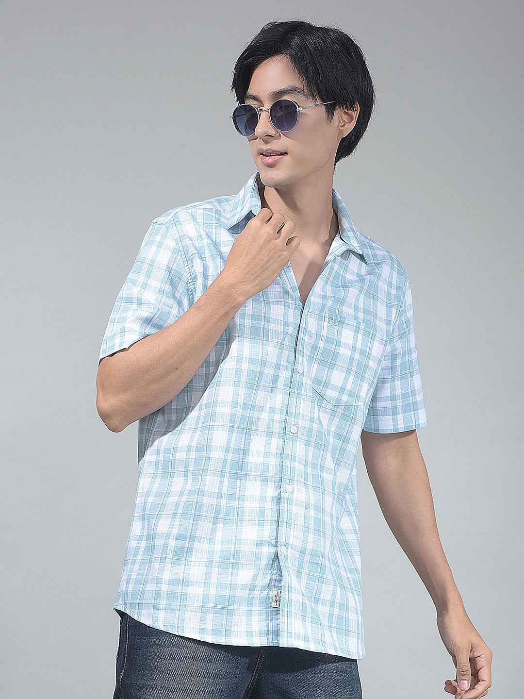 Blue Checked 100% Cotton Shirt