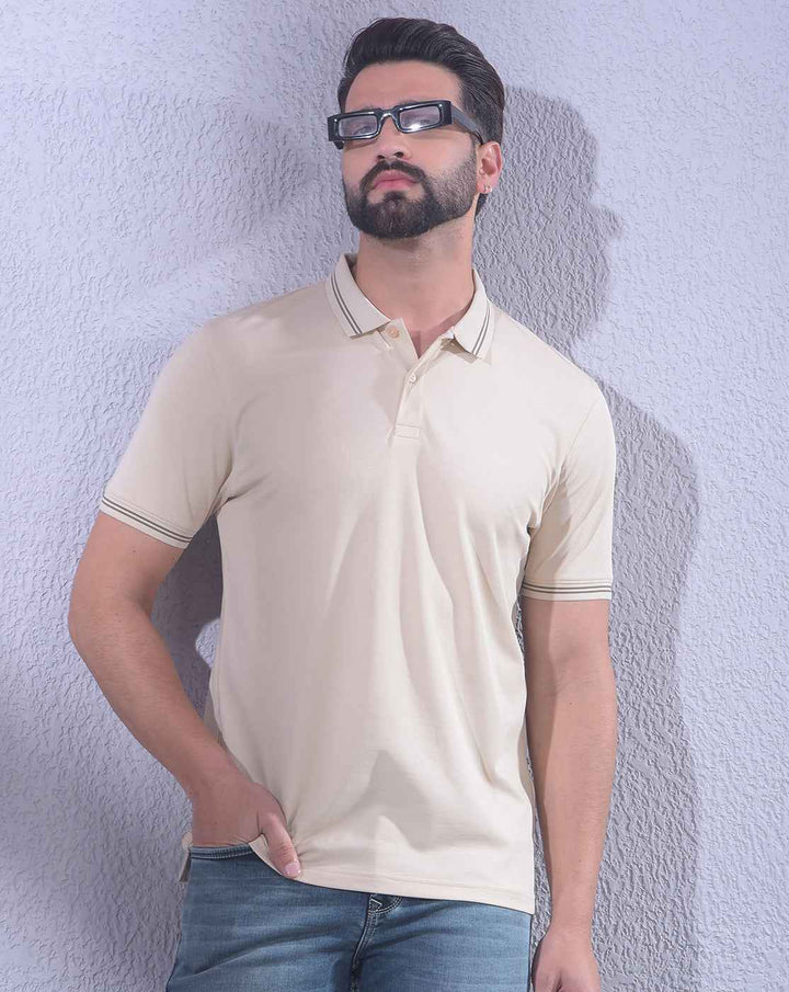 Beige Polo Neck T-Shirt