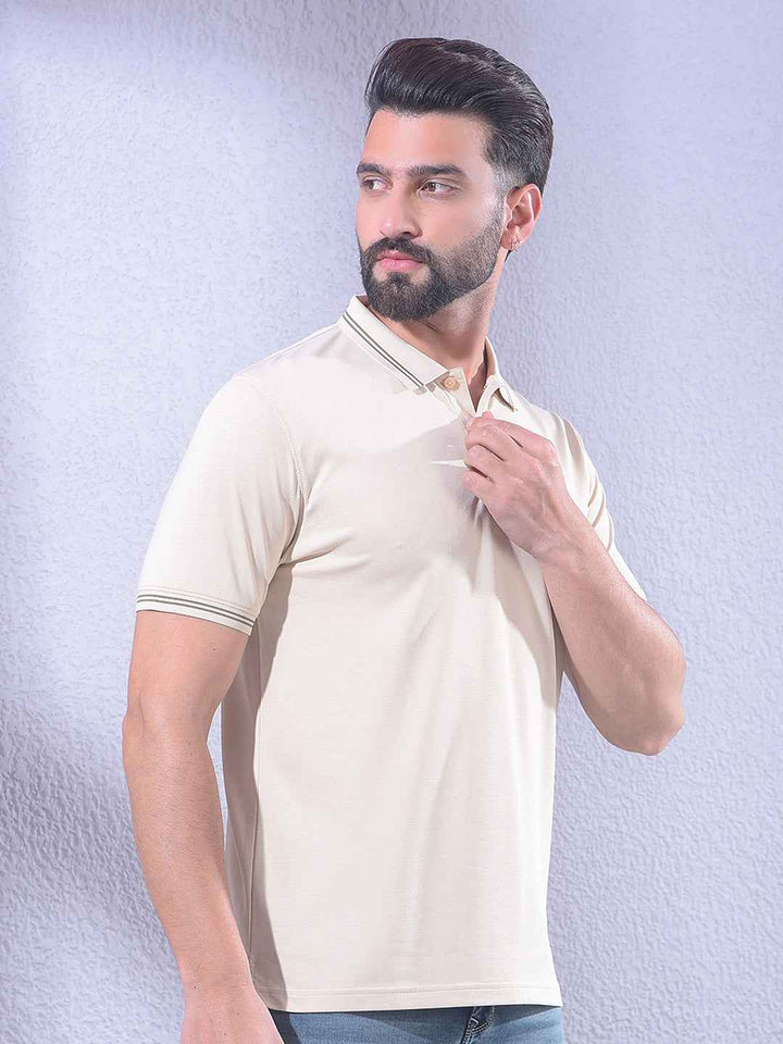 Beige Polo Neck T-Shirt