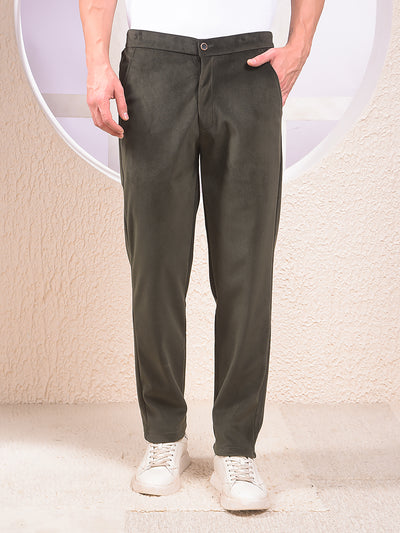 Green Knitted Trackpants With Button & Zip Closure