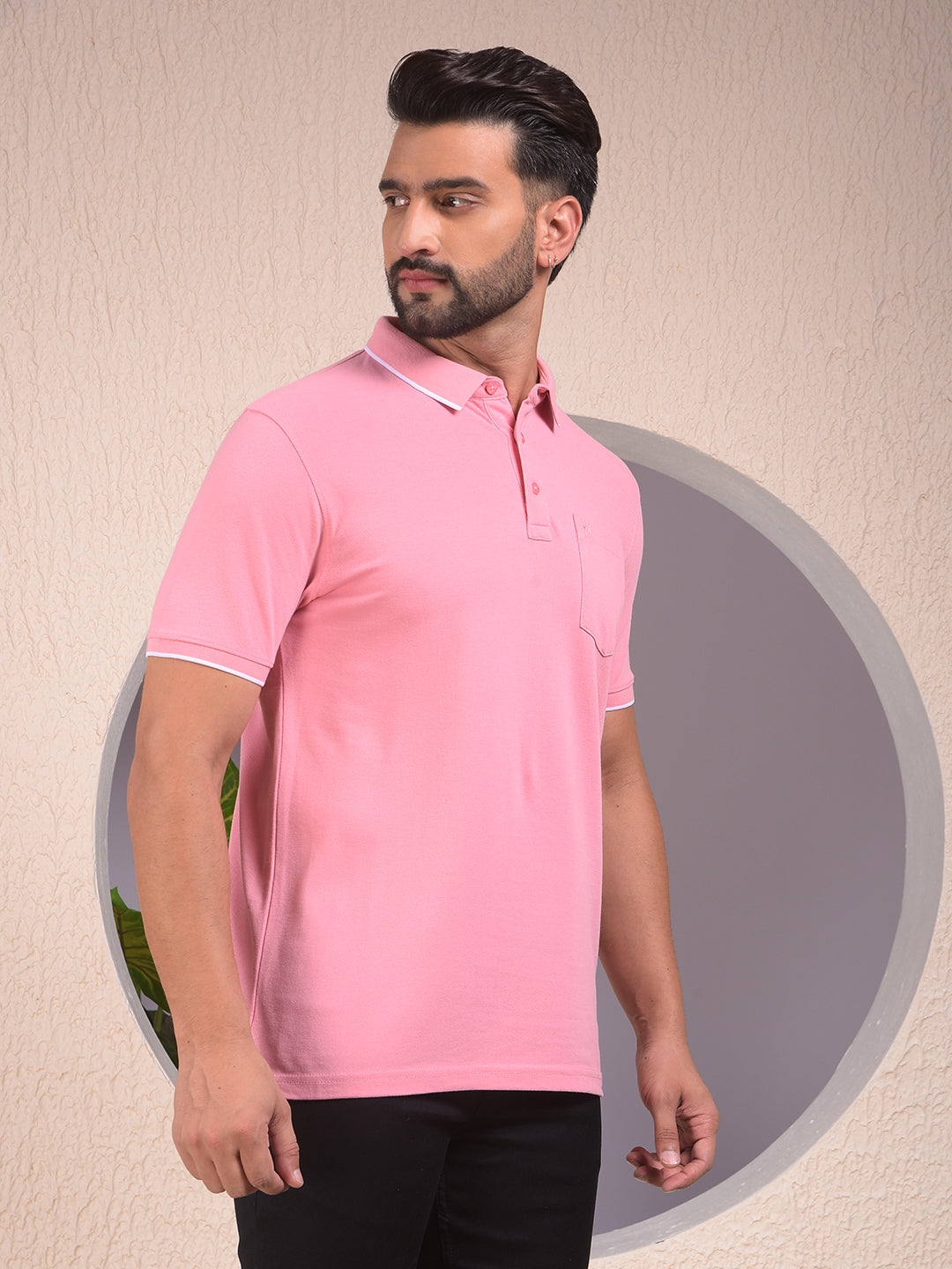 Pink Polo Neck T-Shirt