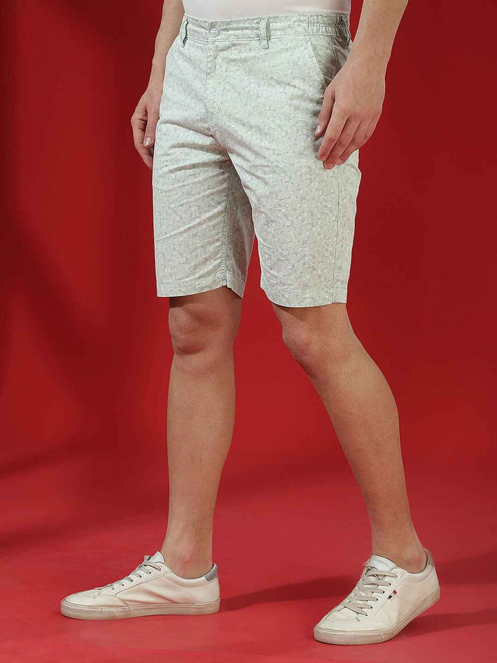 Olive Green 100% Cotton Camouflage Print Shorts