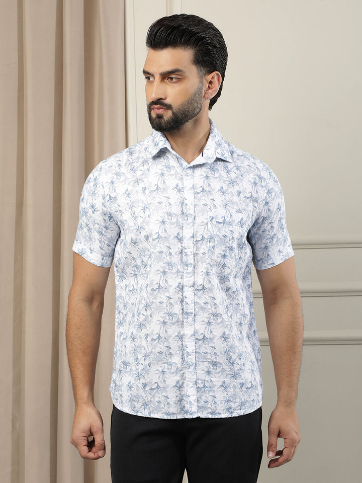 Blue Floral Print 100% Cotton Shirt