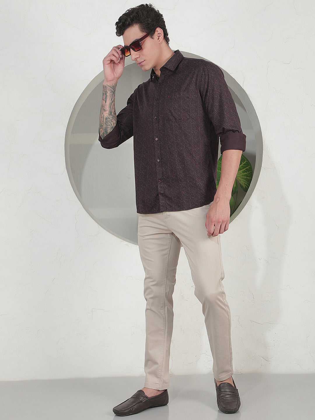 Brown Botanical Print Shirt