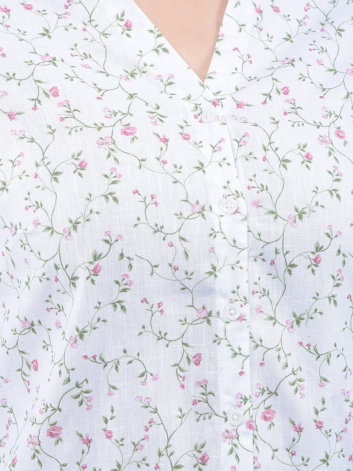 Pink Floral Print Linen Shirt