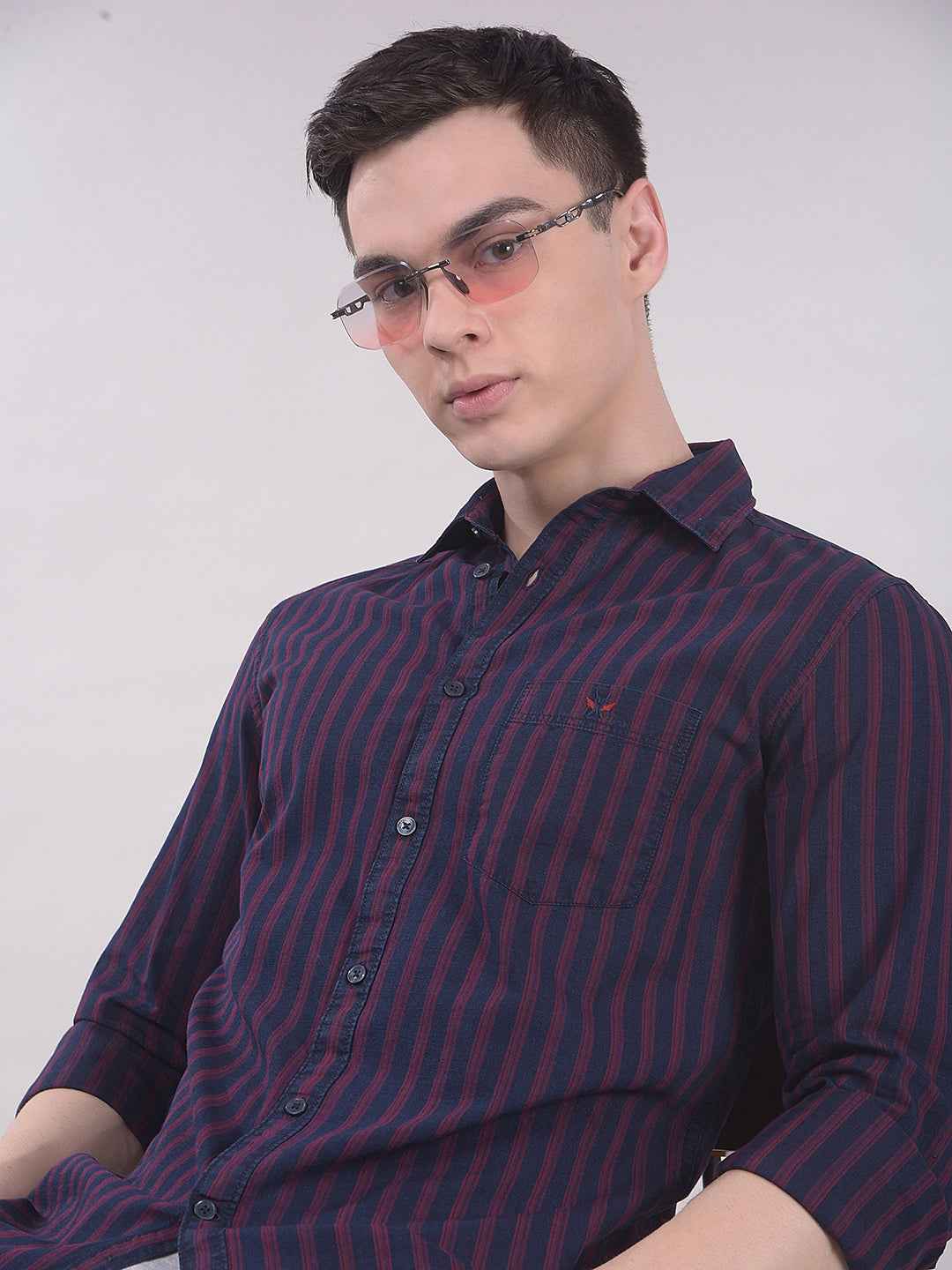 Red Vertical Stripes 100% Cotton Shirt