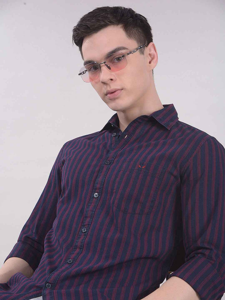 Red Vertical Stripes 100% Cotton Shirt