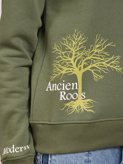 Olive Graphic Print Sweatshirt
