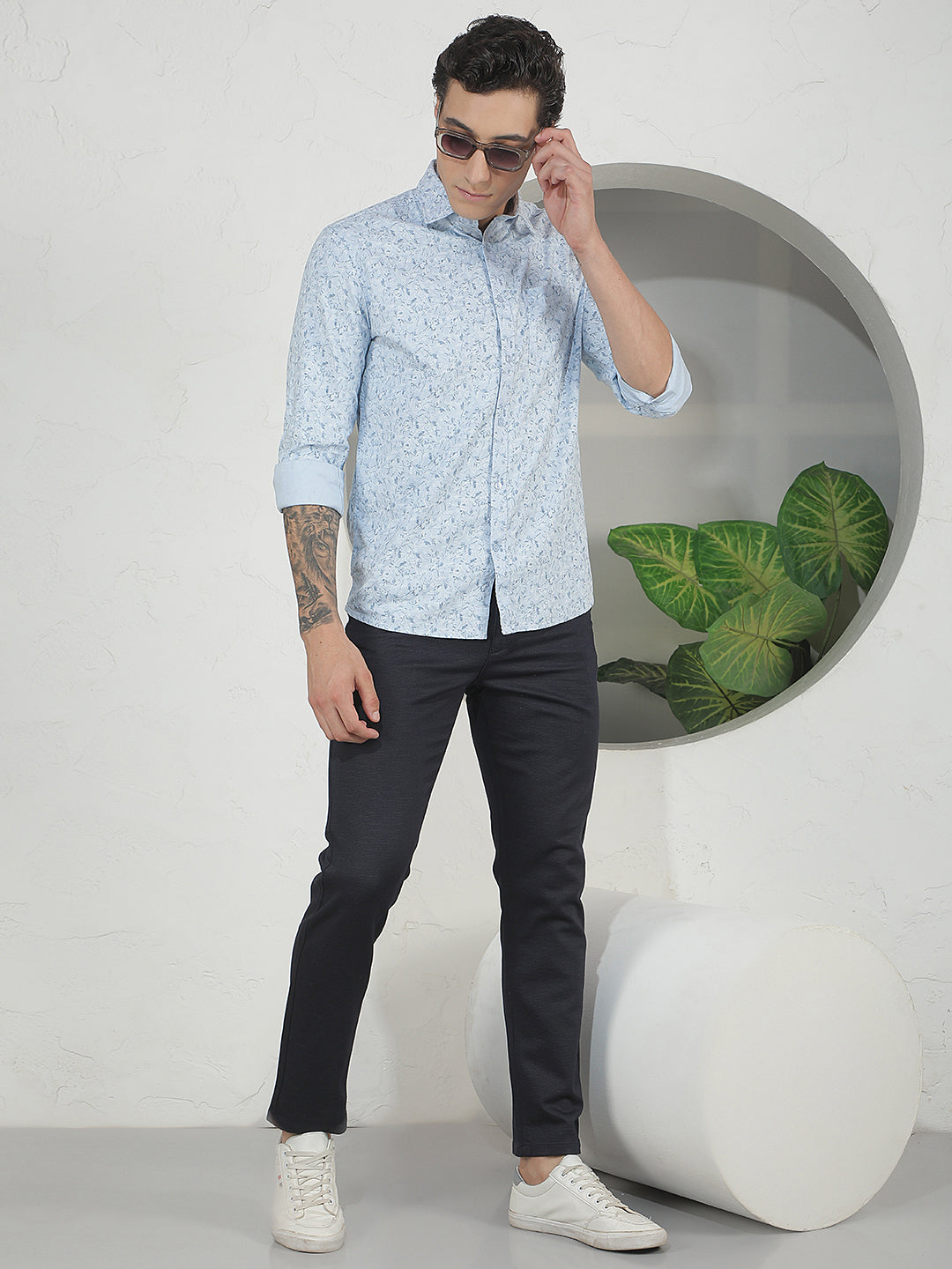 Sky Blue Floral Print Shirt