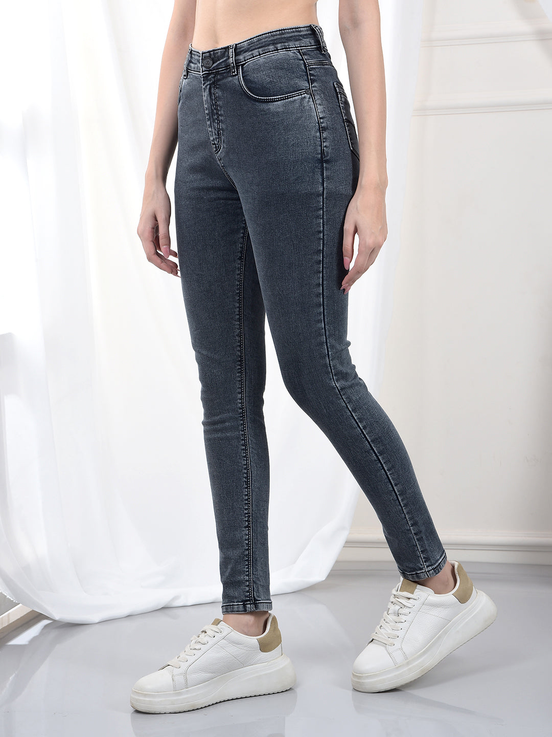 Grey Skinny High-Waist Jeans