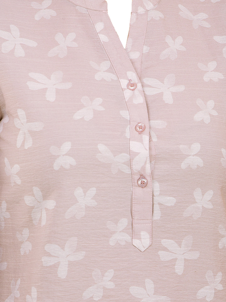 Pink Floral Print V-Neck Top-Women Tops-Crimsoune Club