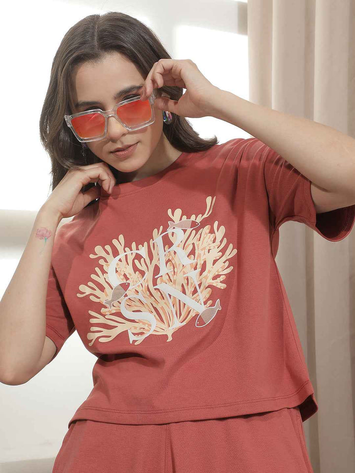 Red Graphic Printed Oversize T-Shirt