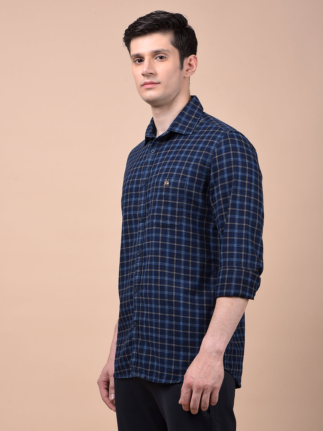 Navy Blue Checked Shirt