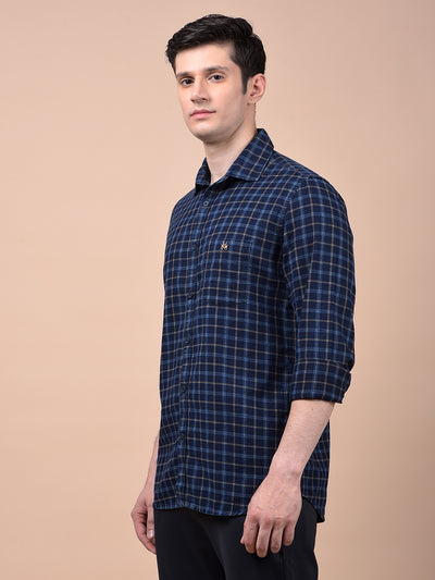 Navy Blue Checked Shirt