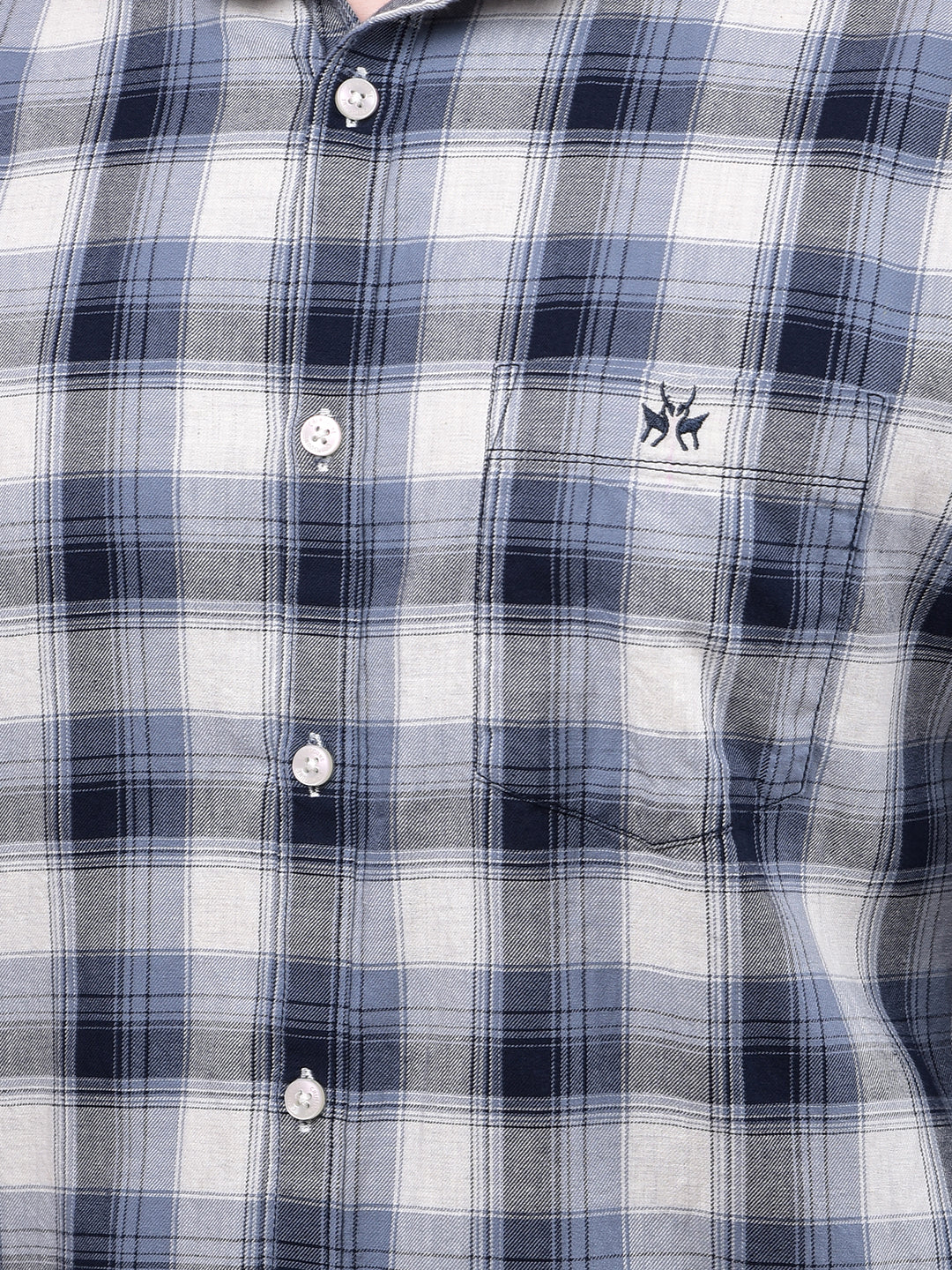 Navy Blue Checked 100% Cotton Shirt