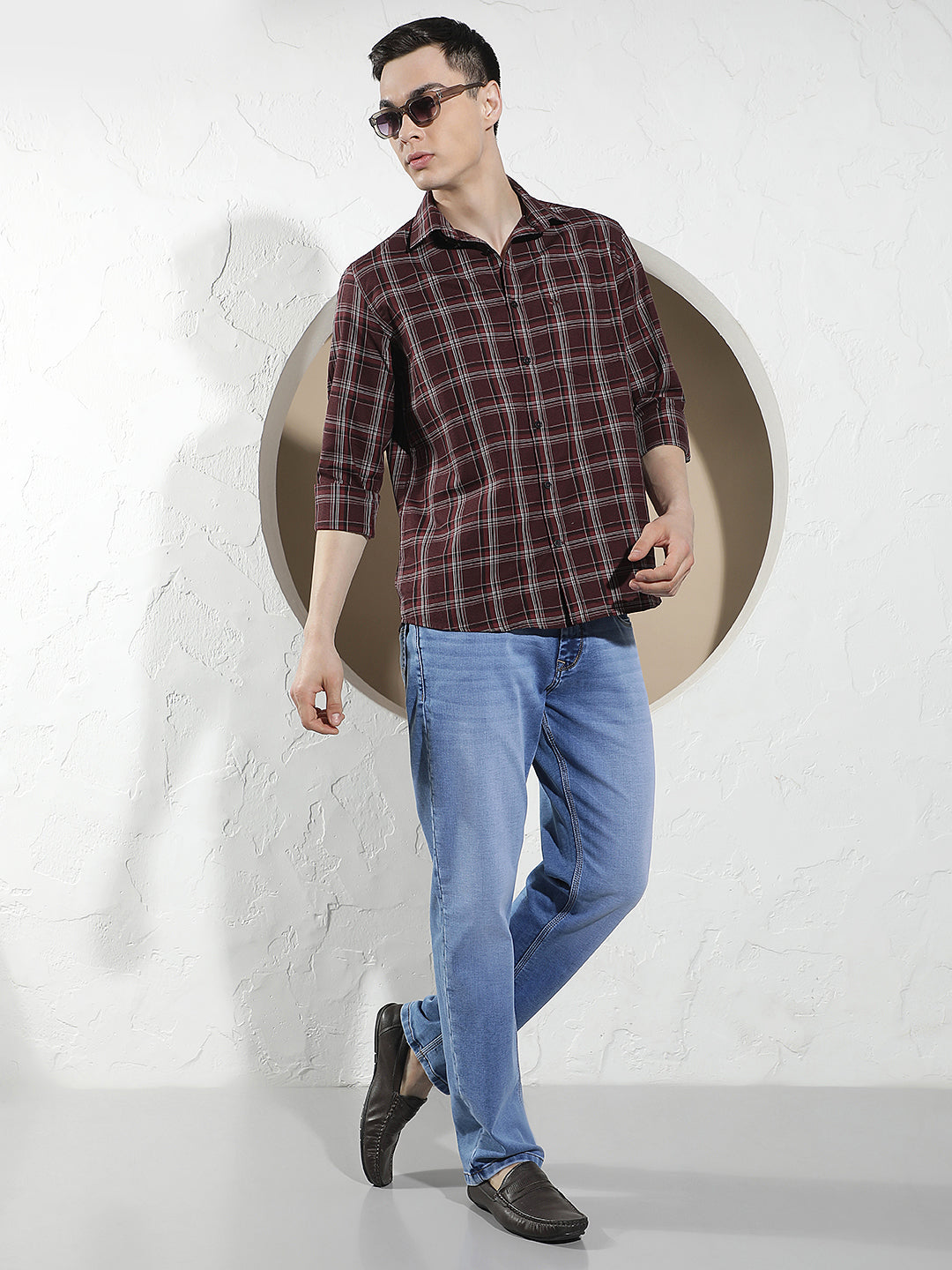 Maroon Checked 100% Cotton Shirt