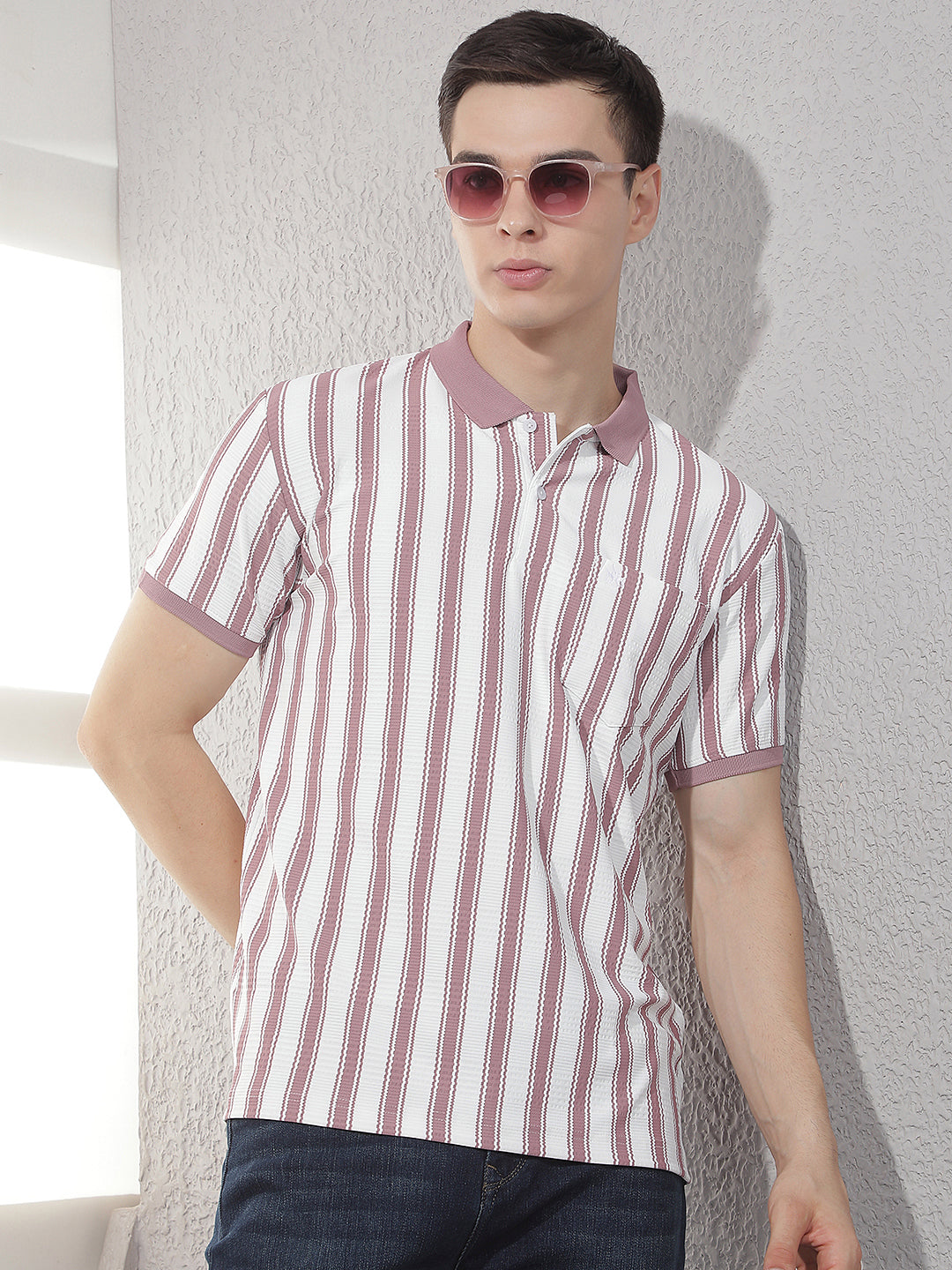 Pink Vertical Stripes Polo T-Shirt