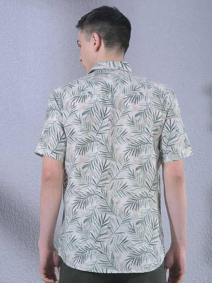 Green Linen Floral Print Shirt