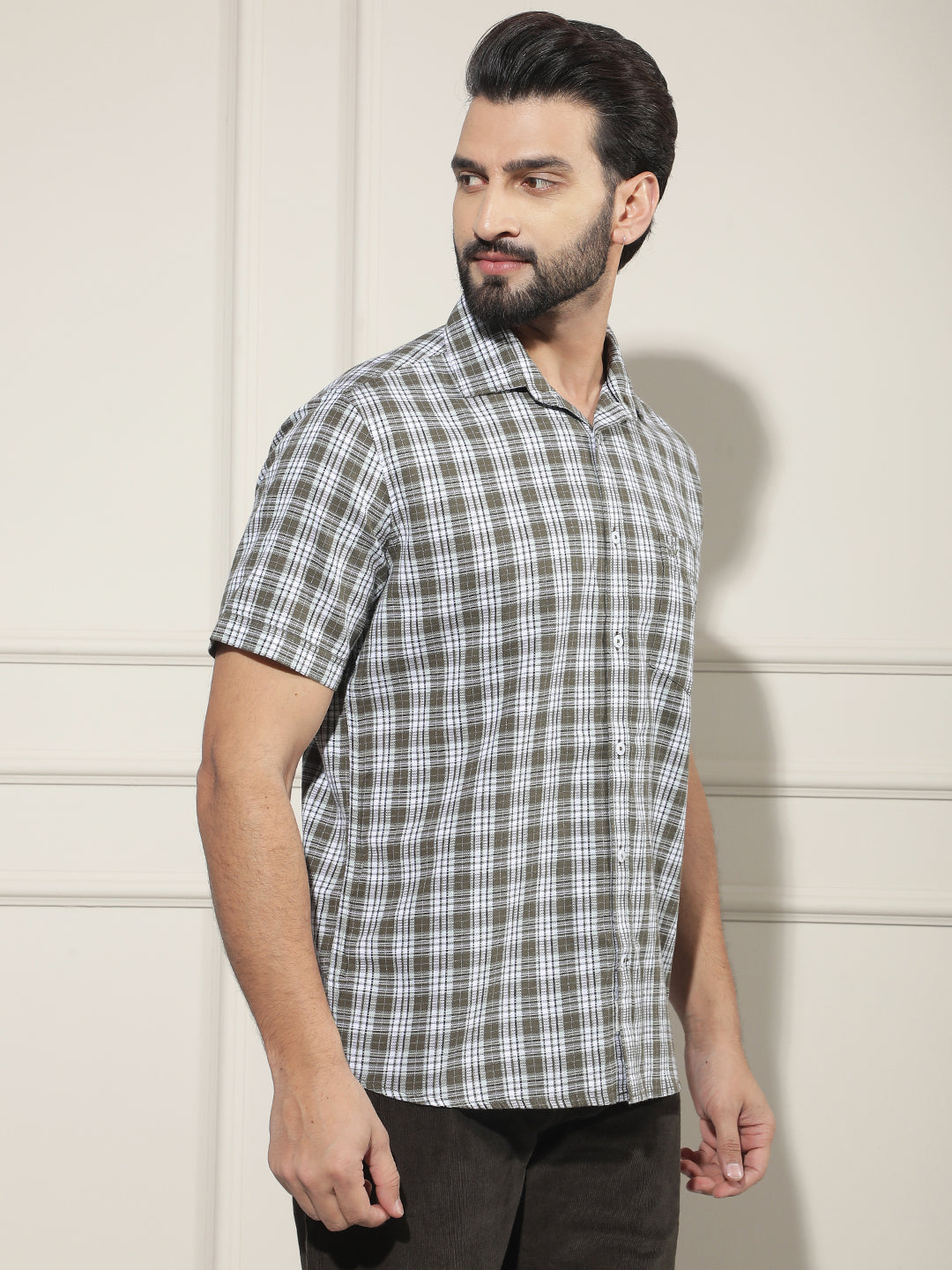 Olive Checked 100% Cotton Shirt