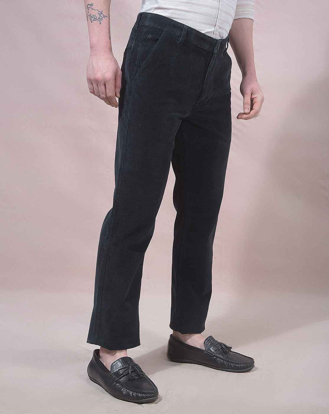 Navy Blue Straight Corduroy Trousers