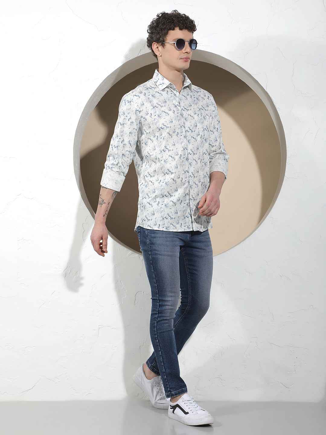 Blue Floral Print 100% Cotton Shirt