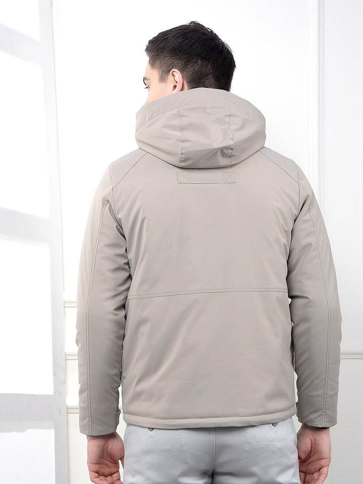Beige Hooded Neck Puffer Jacket