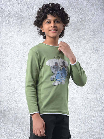 Green Graphic Print 100% Cotton T-Shirt