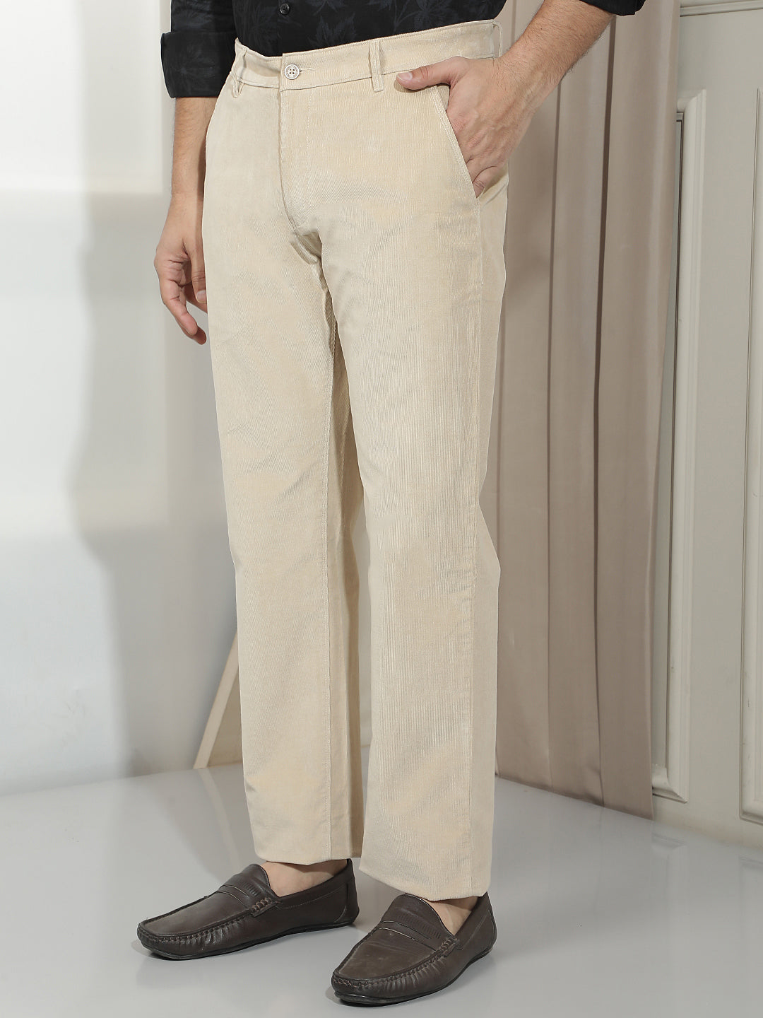 Beige Straight Corduroy Trousers