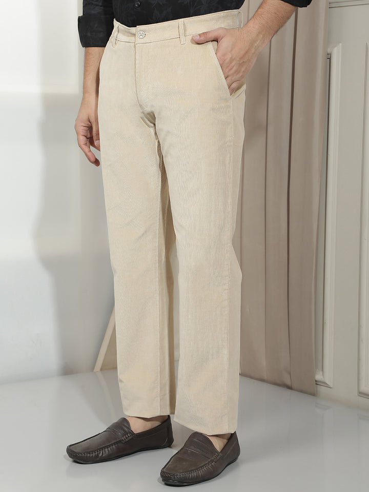 Beige Straight Corduroy Trousers